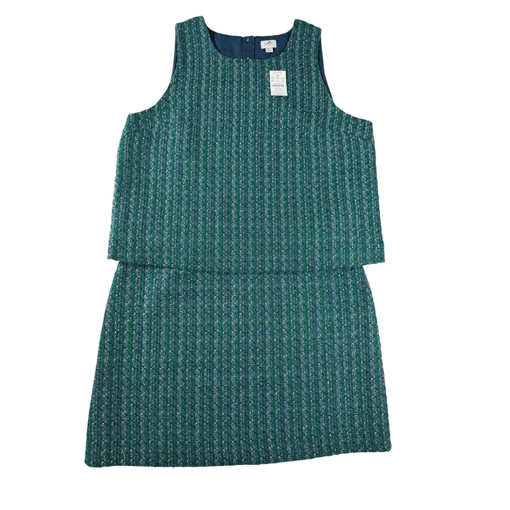 J.Crew‎ Tweed Woven Two-Piece Set Women Top XL Skirt 16 Green Blue Elevated